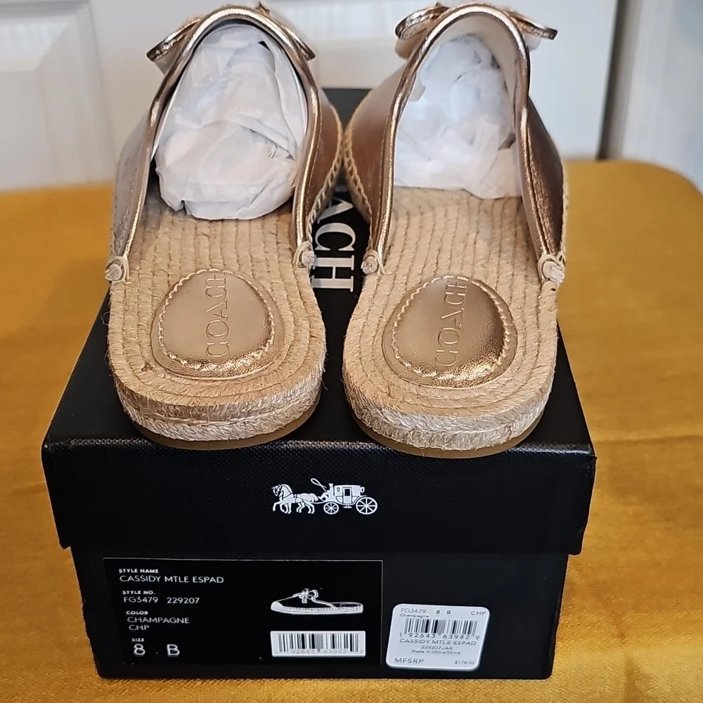 Coach Cassidy Metallic Champagne Esparadilles Sz 8 NIB MSRP $178